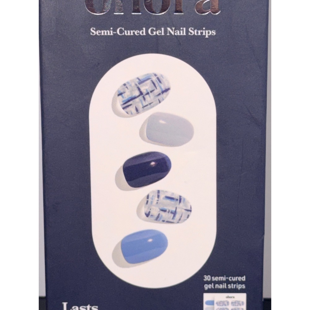 Ohora Sapphire Soiree Semi-Cured Gel Nail Strips Blue Plaid ND-007-T 30ct NEW